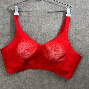 Cacique Red Lace Padded Wireless‎ Bra 46DD Full Coverage Comfort